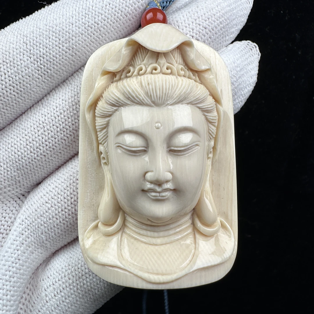 H1017天然猛犸牙 观音佛头雕刻件34x53x16mm28.9克支持鉴定 假一