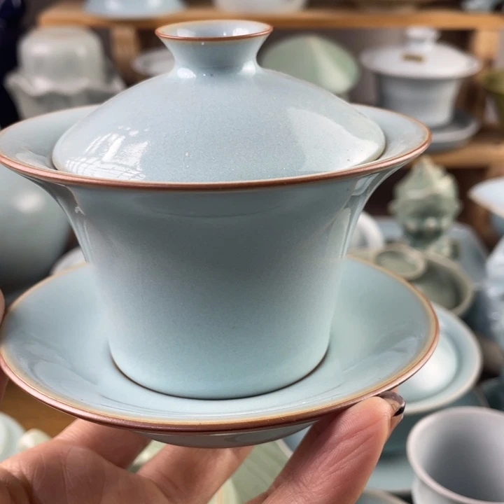 J原矿原产地精品福利天青三才马蹄盖碗