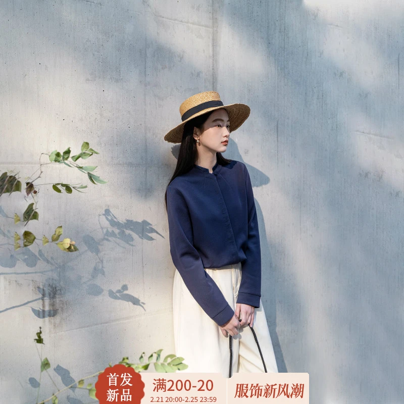 言作早春新品软糯高弹高密精梳空气棉休闲衬衫小外套 午夜穿行 五