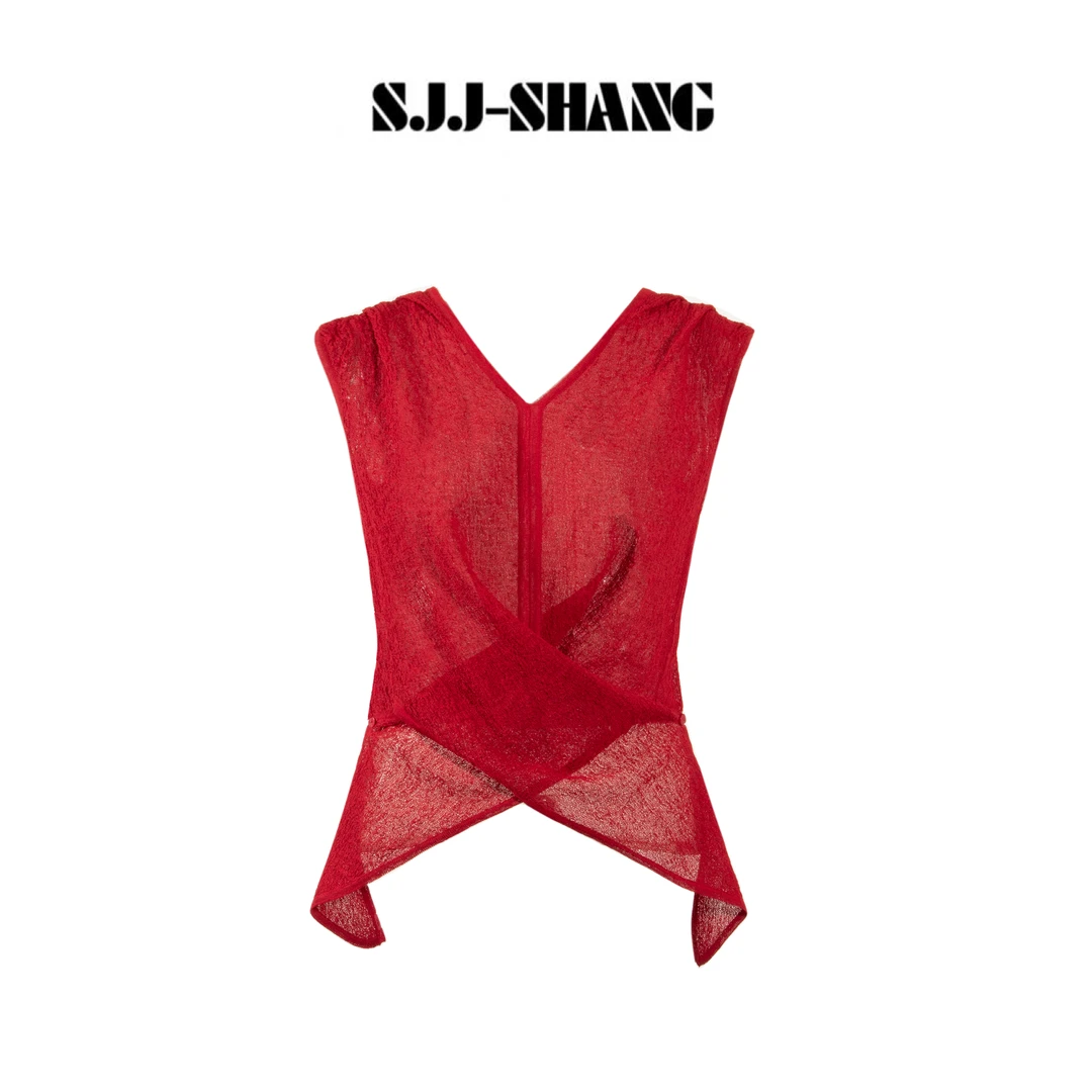 SJJ-SHANG【绯红面纱】25ss新品亲肤透气舒适设计感上衣q134683p