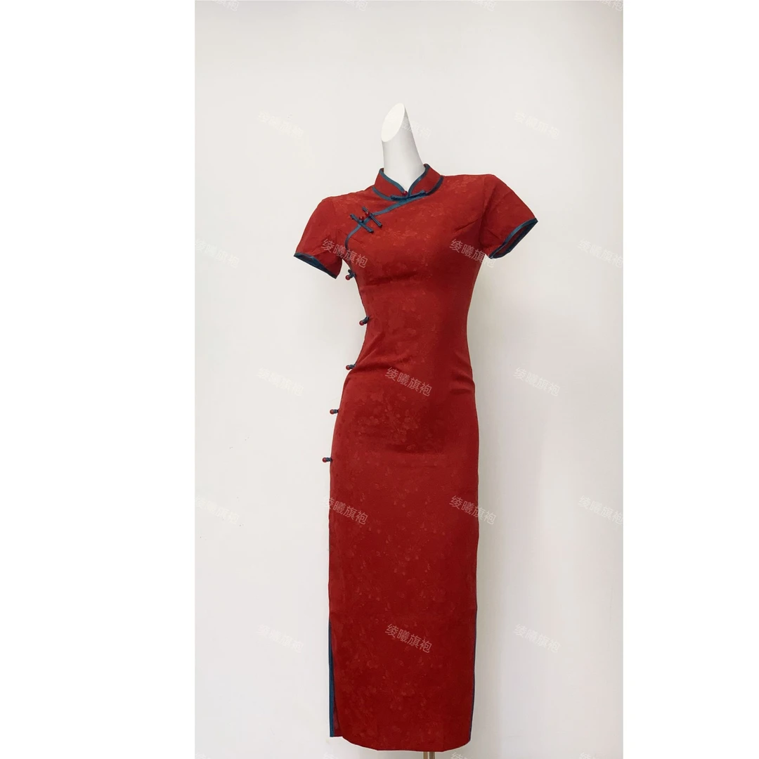 【祺安】绫曦2025春夏新款斜襟一字扣优雅中式旗袍红色日常夏季修身