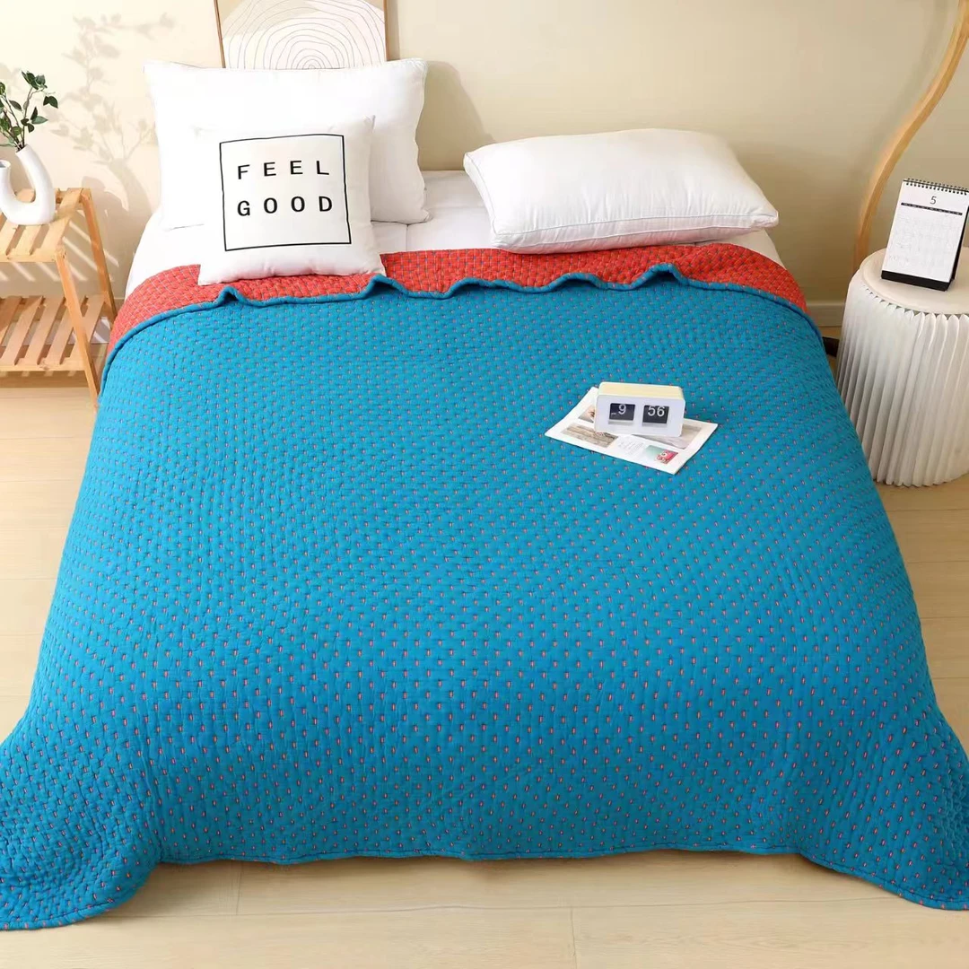 （升级满天星）蓝起皱150*200云朵泡芙被纯棉十层纱布春秋夏凉被