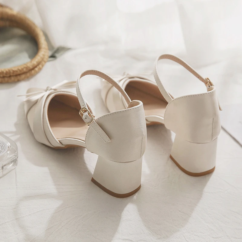 羊皮版~春季尖头玛丽珍鞋粗高跟仙女风包头凉鞋单鞋女夏2025新款