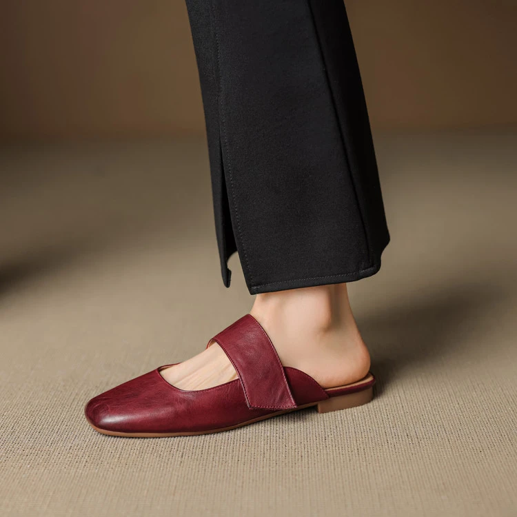 1.5cm 法式半拖通勤休闲百搭包头拖夏季简约时尚舒适软底包头半拖