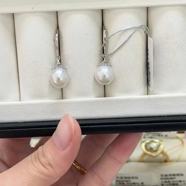 海水珍珠银S925镶嵌耳饰9-10mm 31号