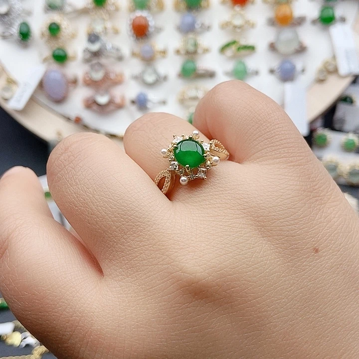 翡翠戒指银S925镶嵌戒指666