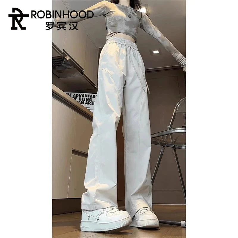 罗宾汉米白色斜切休闲裤男士秋季潮牌户外登山美式微喇工装长裤男