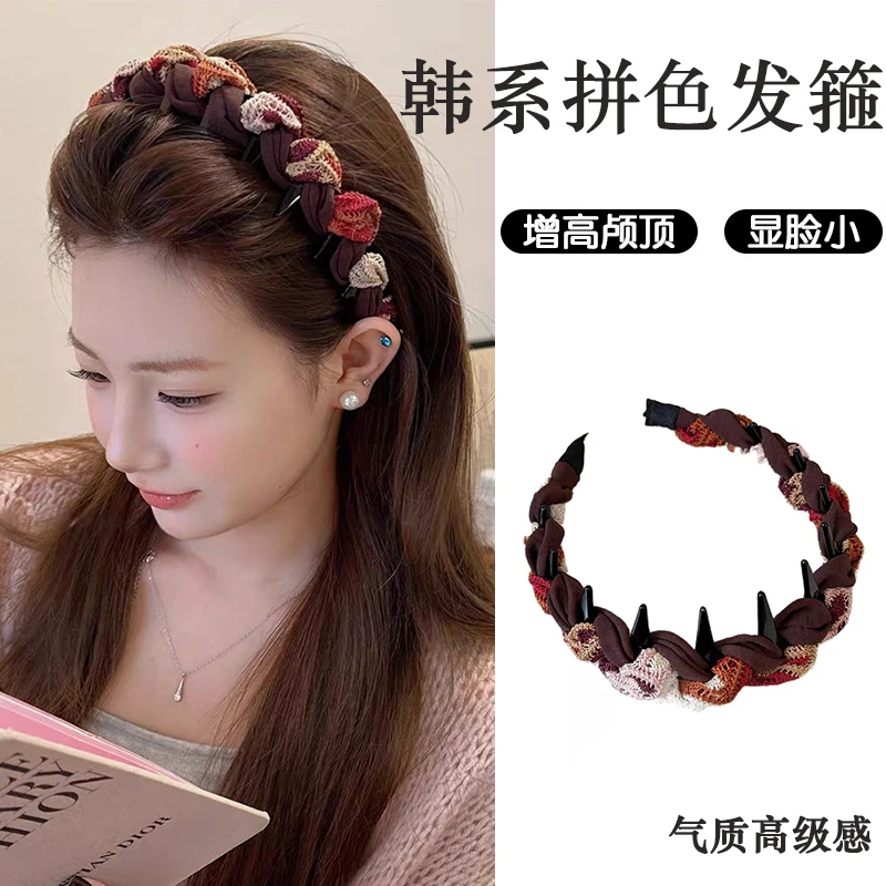 韩系拼色高颅顶发箍女2025新款防滑带齿洗脸头箍日常外出发卡秋冬