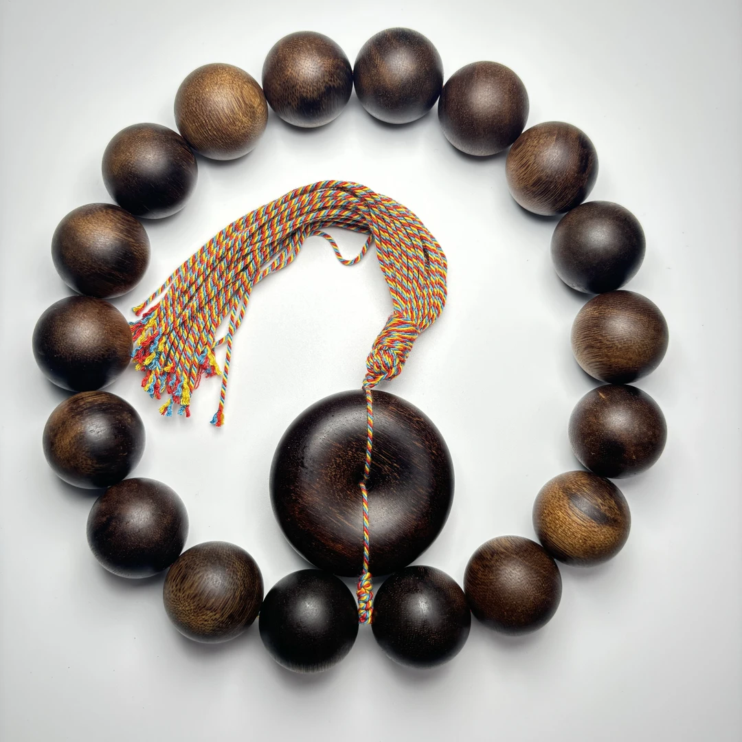 DZX114 沉香大圆珠手持尺寸约25mm配沉香木雕平安扣 多样性发货