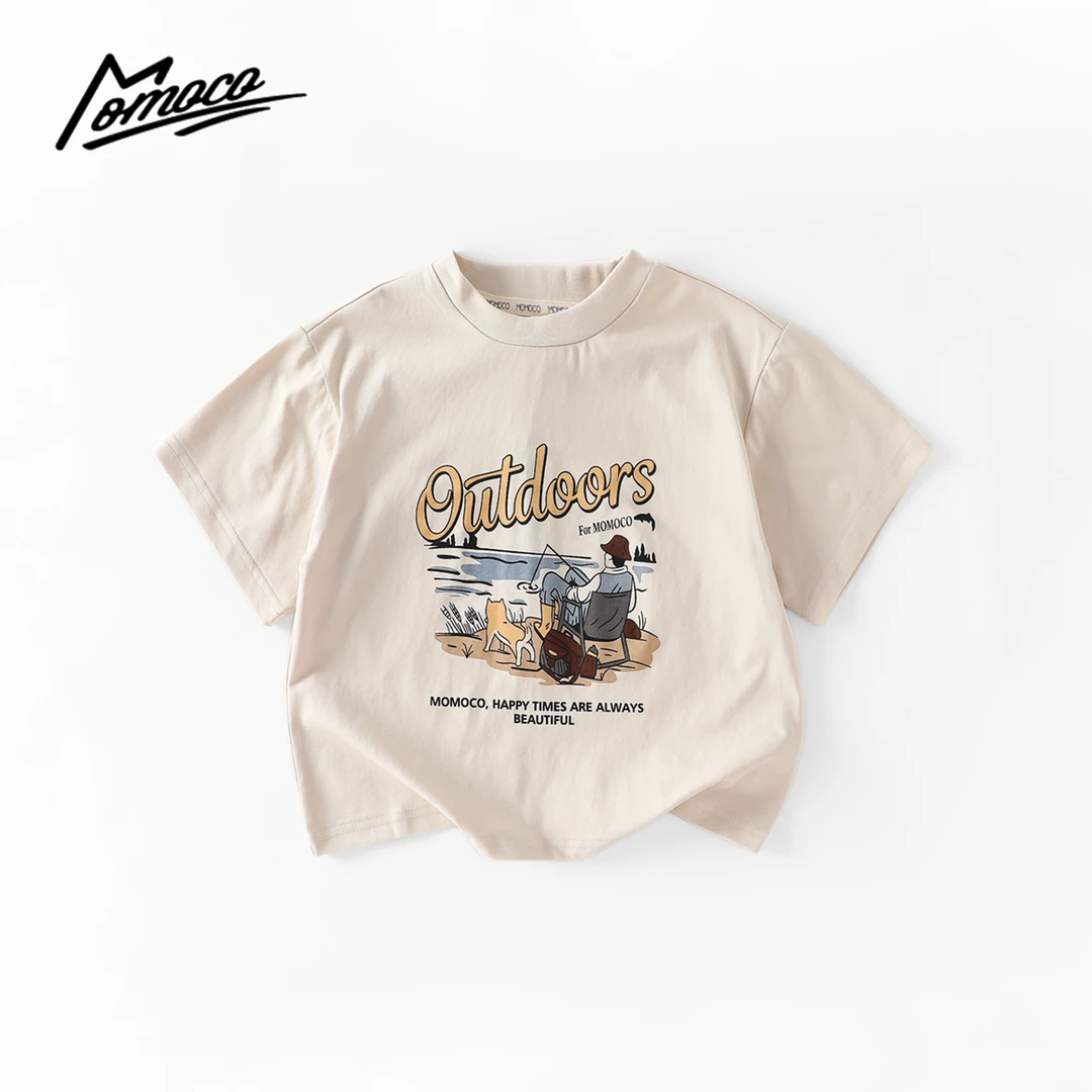 MOMOCO男中大童T恤短袖2025字母舒适百搭纯棉休闲上衣77230235014