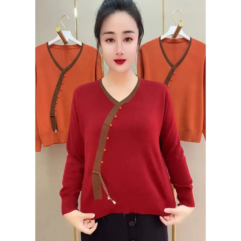 秋冬季新款气质显瘦时尚中年女士新中式年轻洋气毛衣针织上衣女装