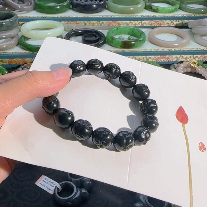 未镶嵌手串和田玉沙枣青佛头串