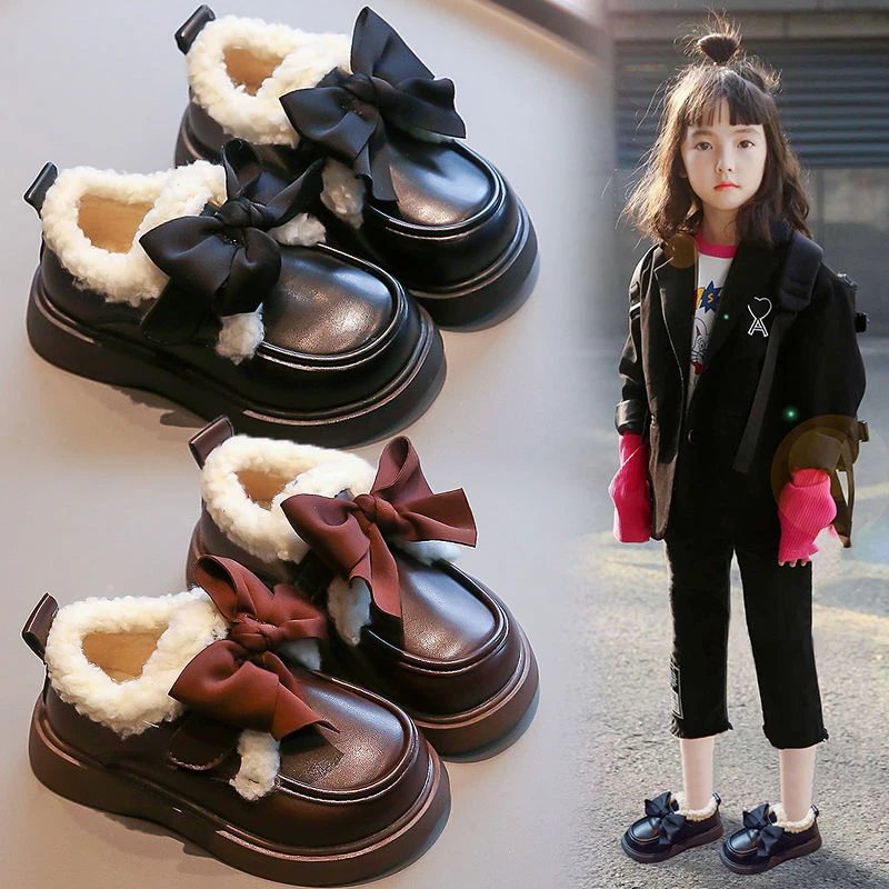 女童鞋棉鞋2025秋冬款新款儿童鞋子加绒加厚乐福鞋宝宝冬季小皮鞋