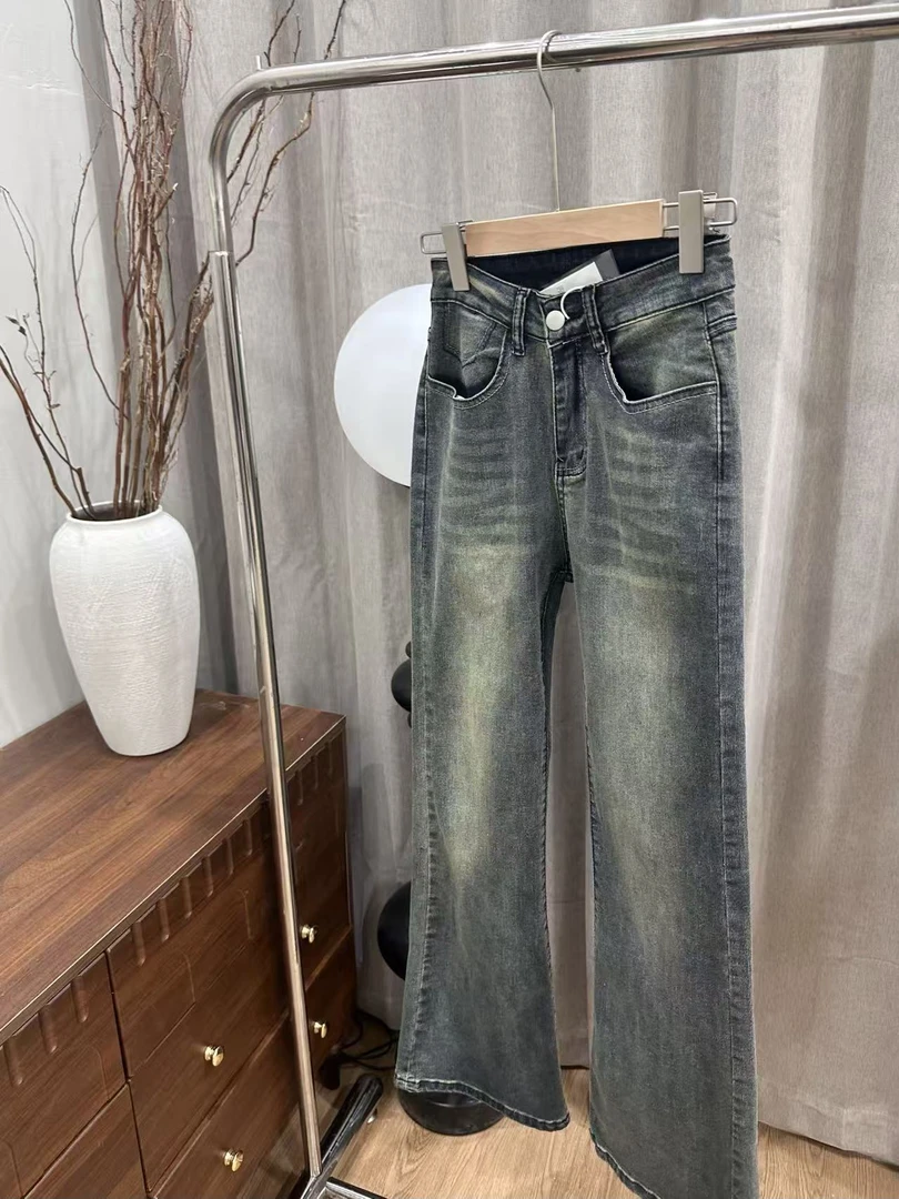 T003秋季新款高腰牛仔裤女宽松直筒显瘦阔腿爆款设计款长裤子