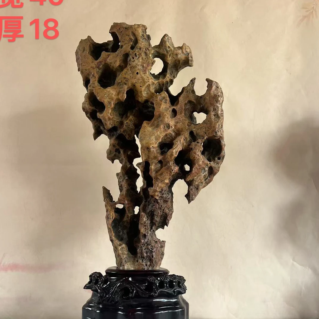 （含底座尺寸）新中式太湖石手工雕刻石适合家居办公室会所玄关装饰