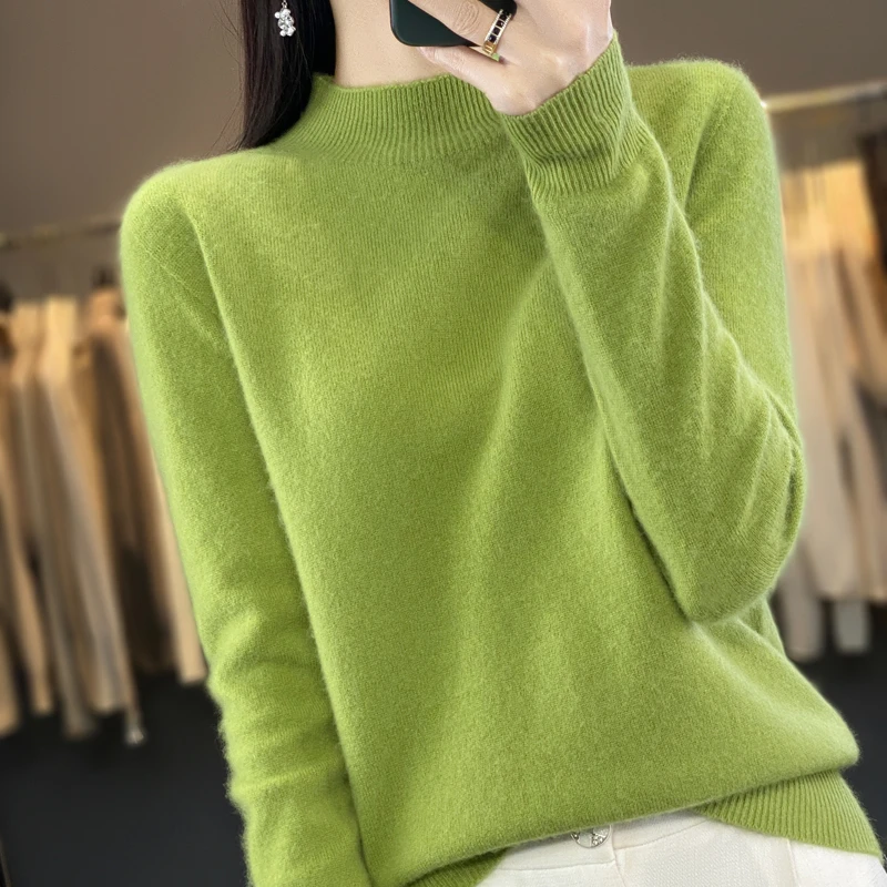 一线成衣~25秋冬新款100羊绒衫女半高领宽松休闲百搭针织打底衫-1