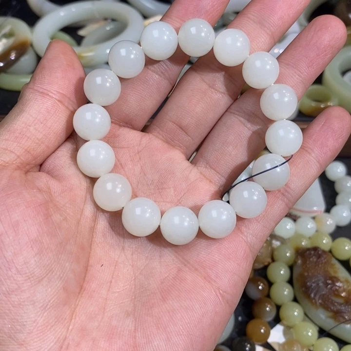 未镶嵌手链和田玉新疆且末天泰矿白玉圆珠手串