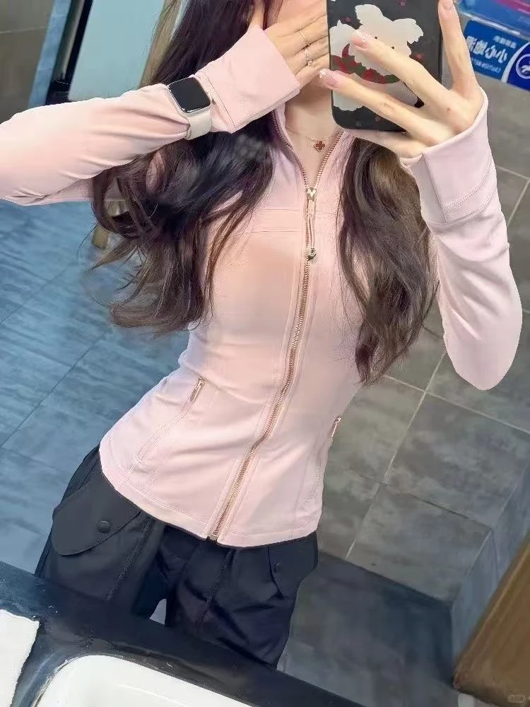 9582蟹-女士修身立领拉链瑜伽外套休闲风运动上衣