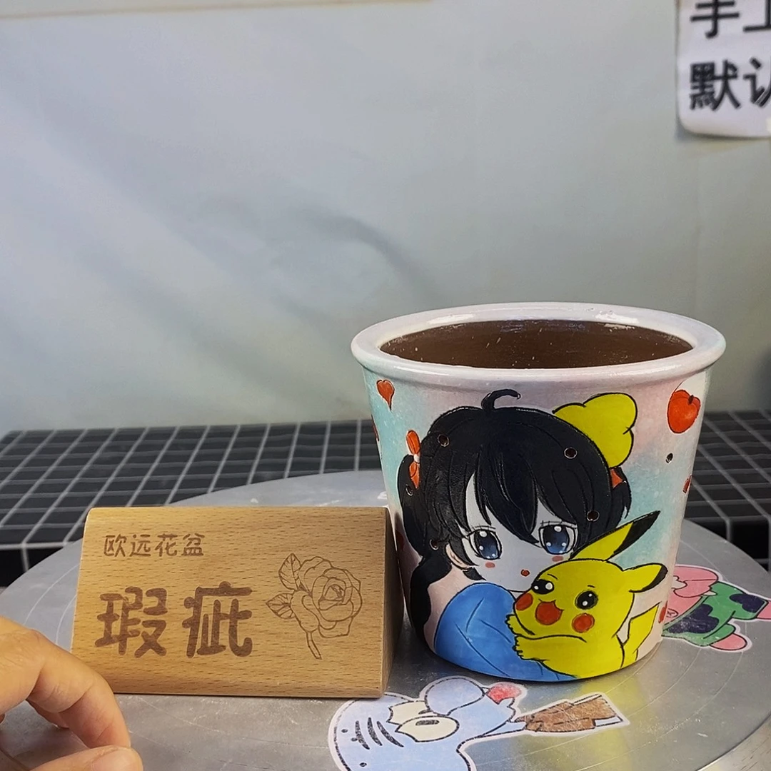 紫砂花盆红陶手绘花盆