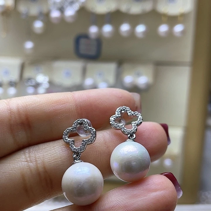 淡水珍珠耳饰银S925镶嵌