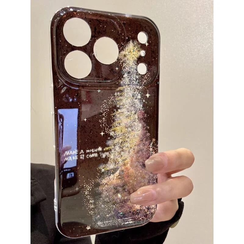 韩系冬日咖色圣诞树英文适用于iphone17promax苹果16手机壳15新款