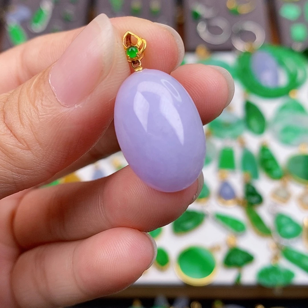 翡翠18K金镶嵌吊坠(不含链)