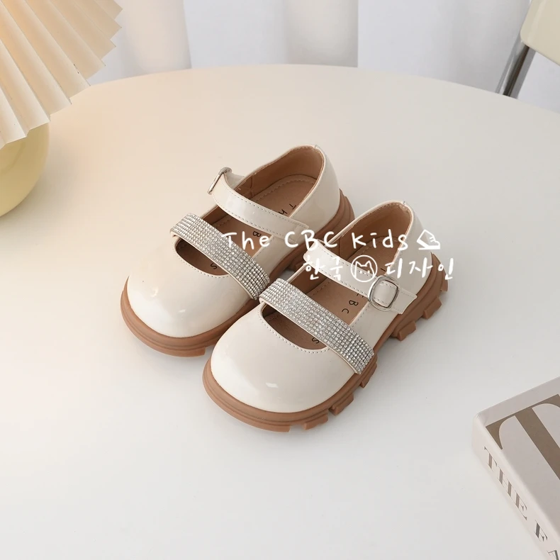 韩系女童公主鞋春新款黑白格女宝宝皮单鞋0623