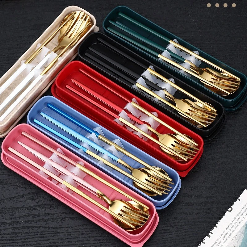 不锈钢餐具套装葡萄牙勺叉筷三件套韩式餐具学生户外勺子筷子套装