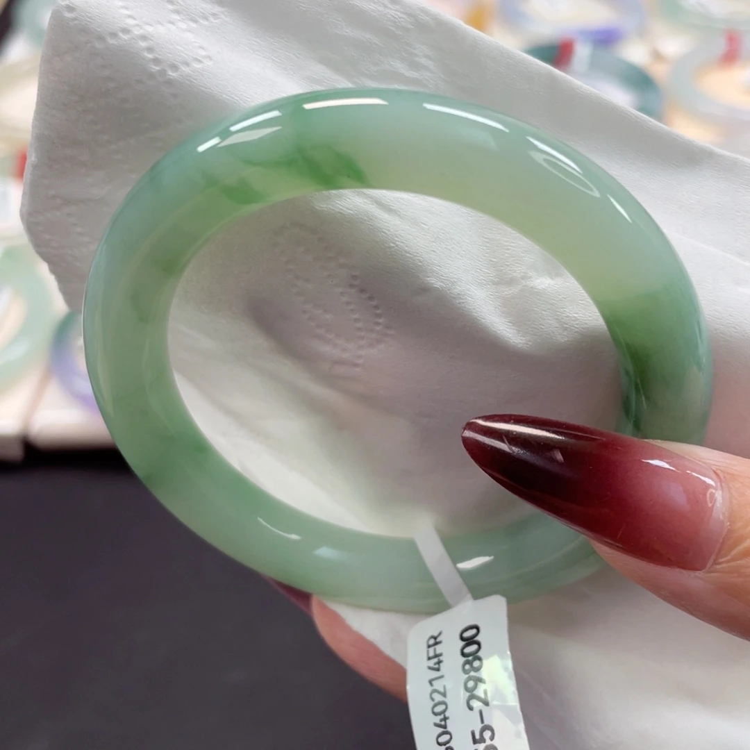 未镶嵌手镯翡翠55细糯化葡萄肉飘绿花18号