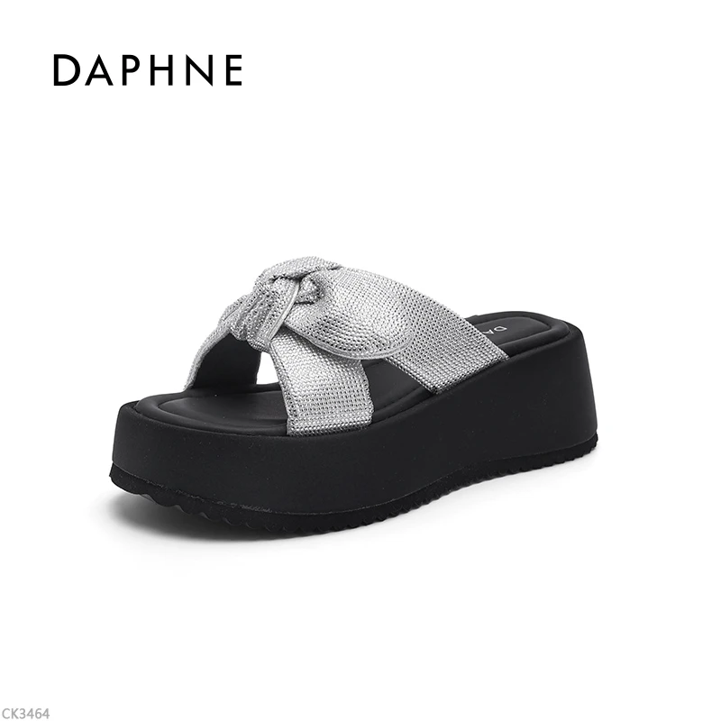 达芙妮新款蝴蝶结夏季修面高跟休闲风一字拖休闲仙女风复古风LL