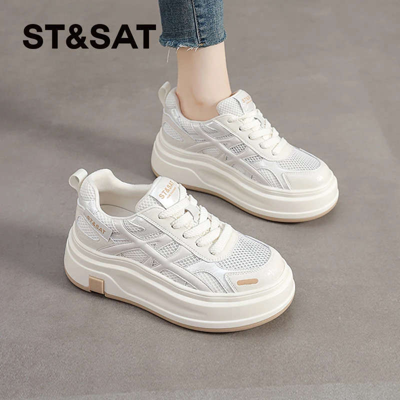 星期六薄款小白鞋女2025新款夏季透气网面鞋女士休闲复古百搭板鞋