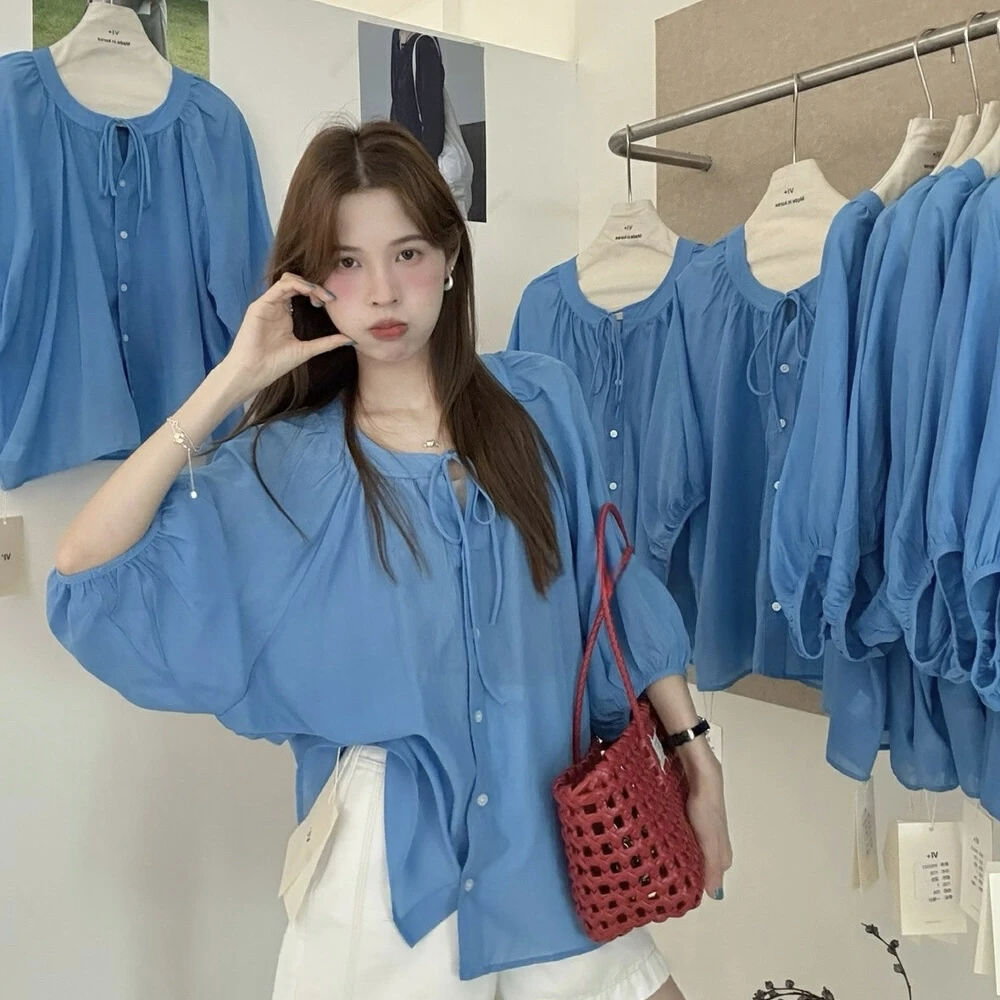 Cute Club花边领衬衫薄款小衫夏季淑风独特上衣减龄甜美风