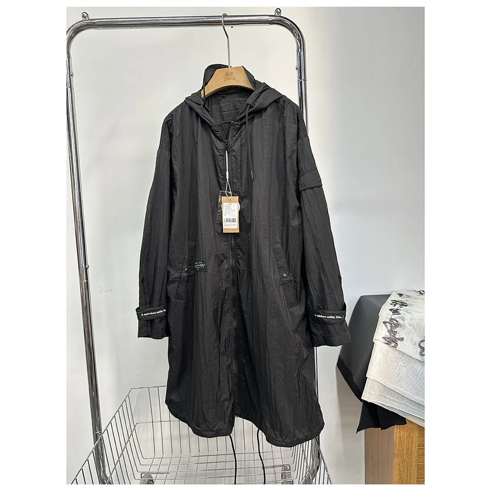 FY005 秋季新款女士休闲宽松中长款连帽拉链开衫长袖风衣外套薄款