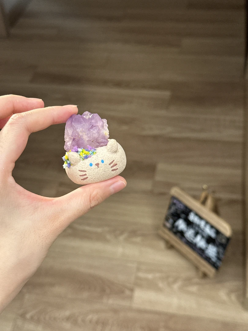 水晶小豆丁可爱高品质紫水精簇猫
