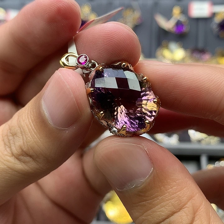 吊坠(不含链)银S925镀金镶嵌水晶
