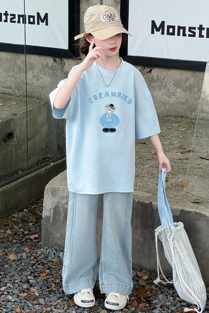 女童套装夏季时尚洋气2025新款中大儿童装女孩休闲两件套炸街时髦