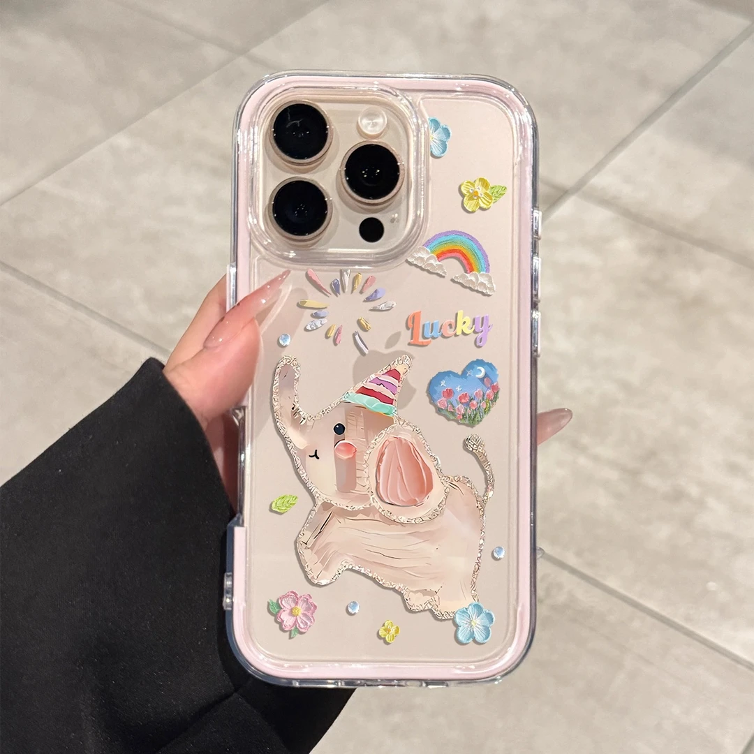 可爱小象油画适用iPhone15/14p软胶手机壳苹果16proamx少女卡通13