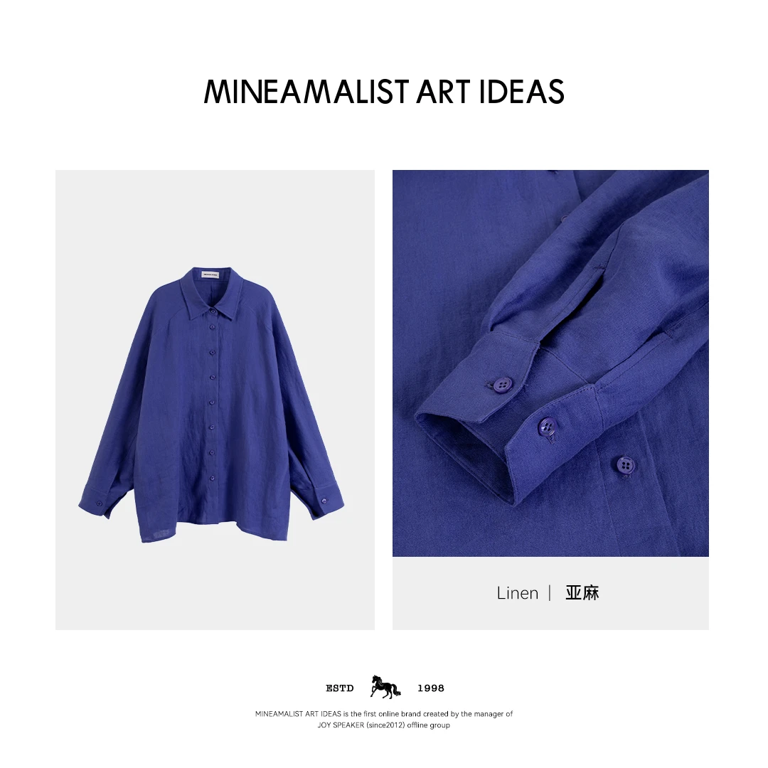MINEAMALIST ART IDEAS夏季插肩翻领休闲亚麻衬衫3507M