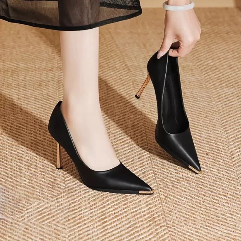 【羊皮款】黑色通勤高跟鞋女细跟性感职业尖头工作单鞋气质配裙子