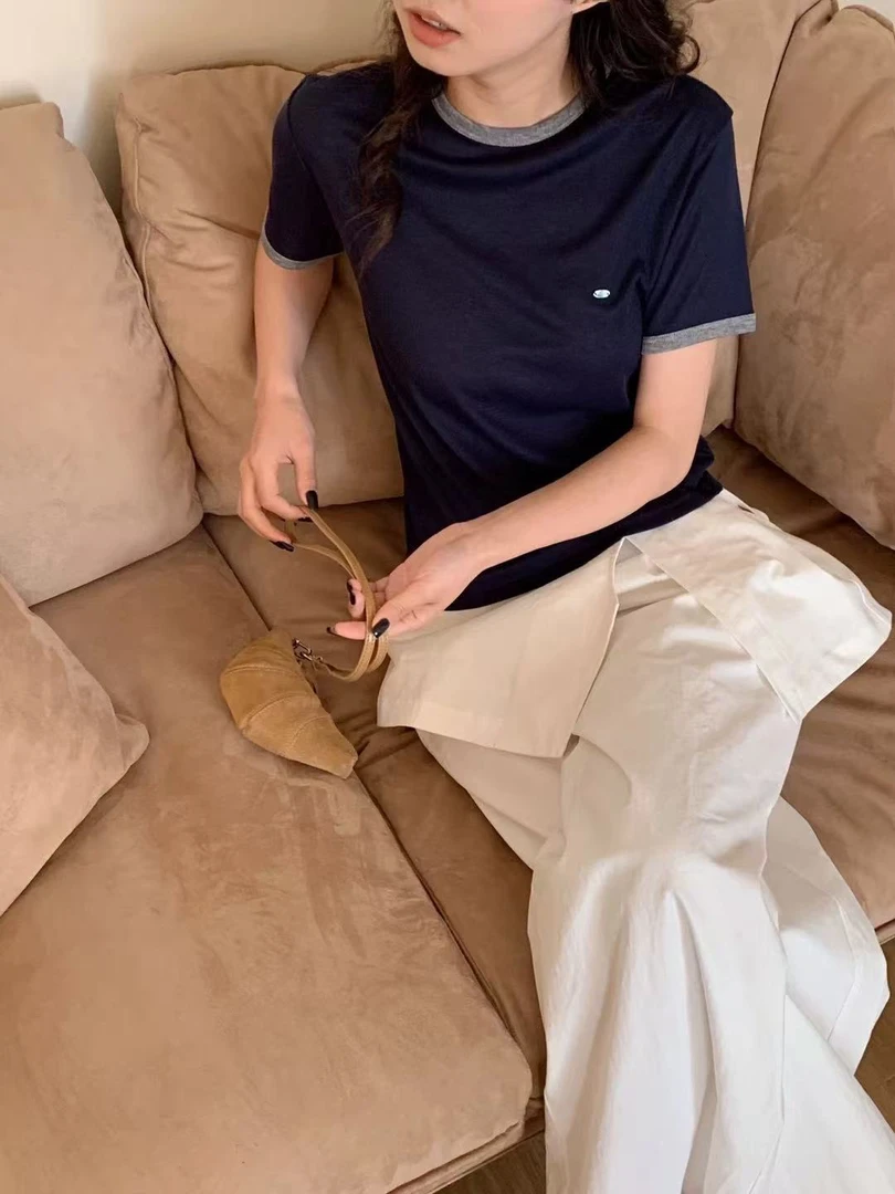 257316简约时尚撞色圆领T恤