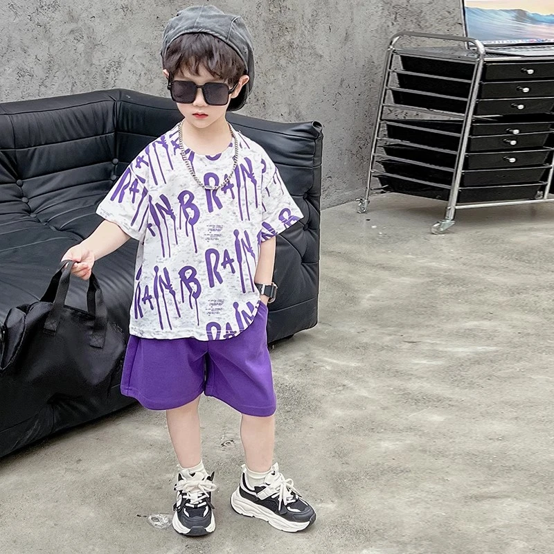 男童夏装短袖套装2025新款童装洋气韩版男孩衣服儿童时尚两件套潮