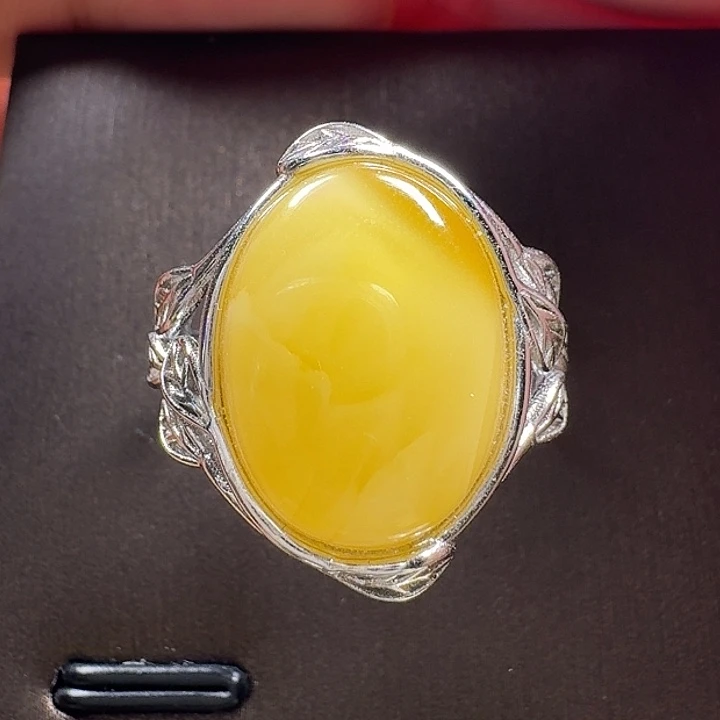 蜜蜡银S925镶嵌戒指戒指