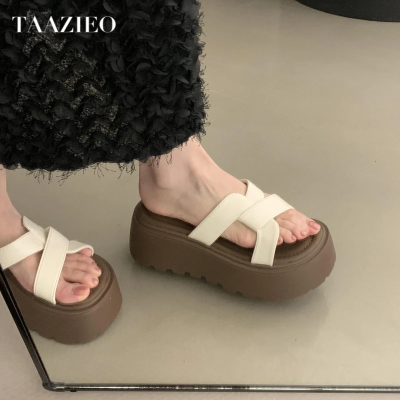 TAAZIEO厚底松糕拖鞋女夏季外穿2025新款高级感配裙子沙滩罗马一