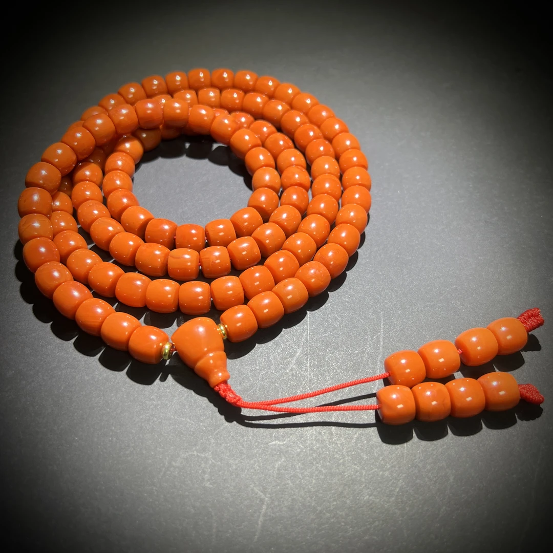 四九城收藏南红玛瑙柿子黄直切108男女同款