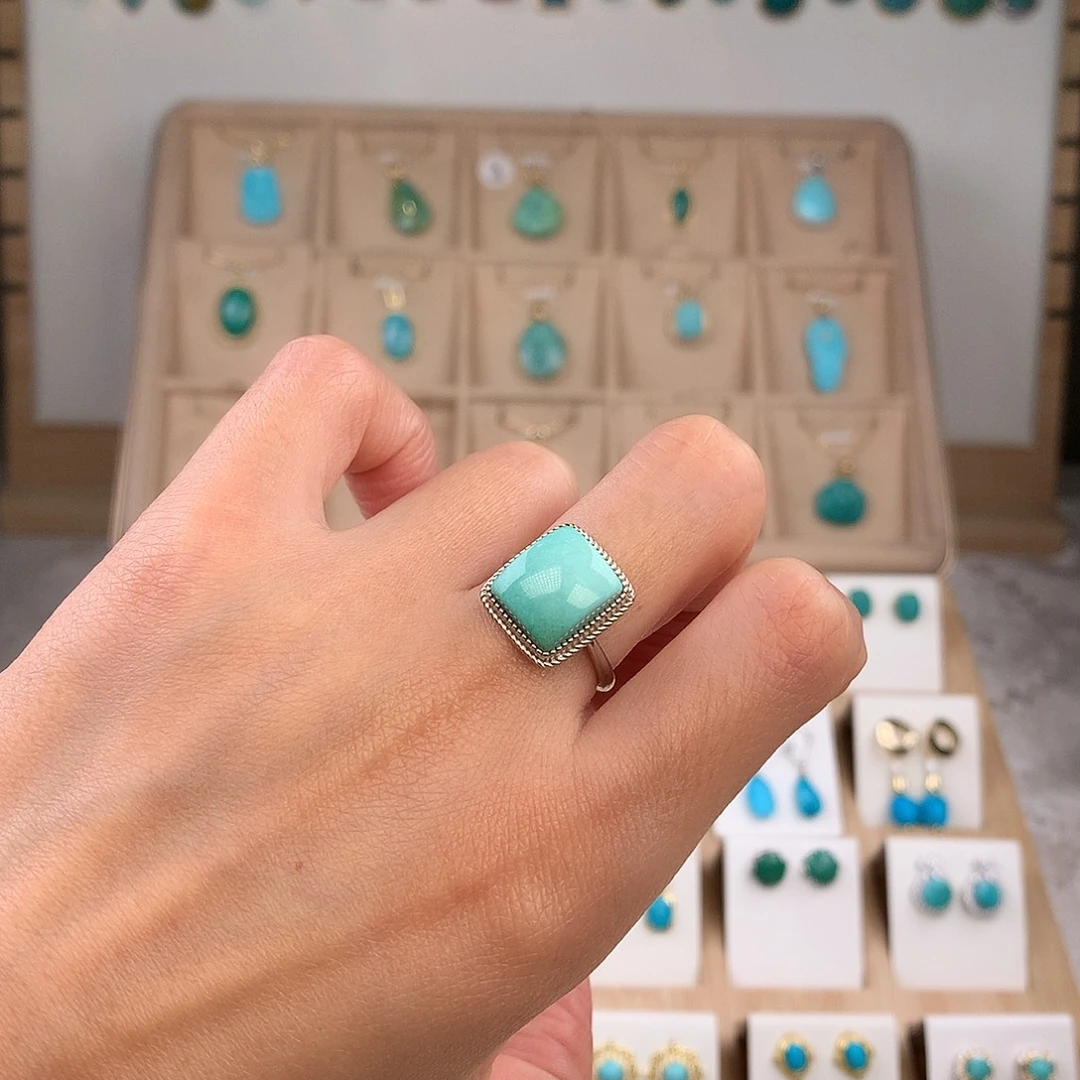 绿松石银S925镶嵌戒指