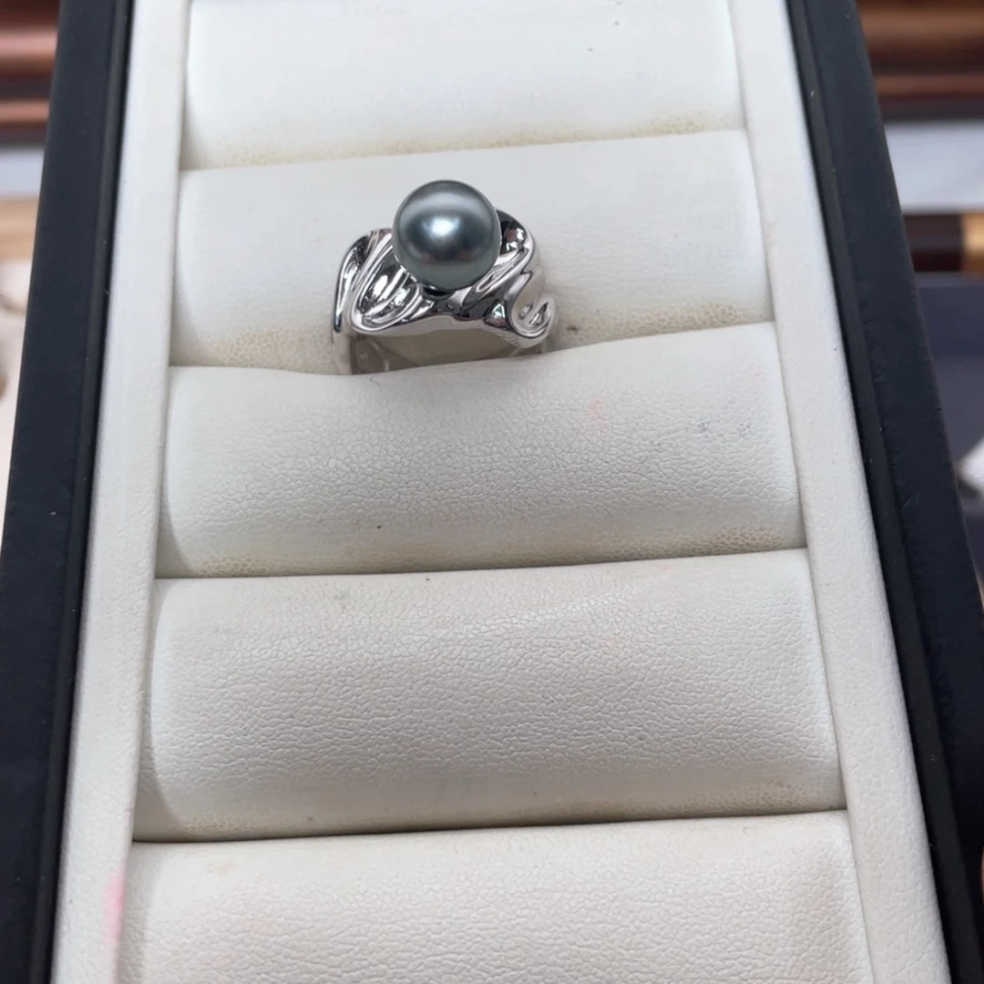 银S925镶嵌戒圈海水珍珠