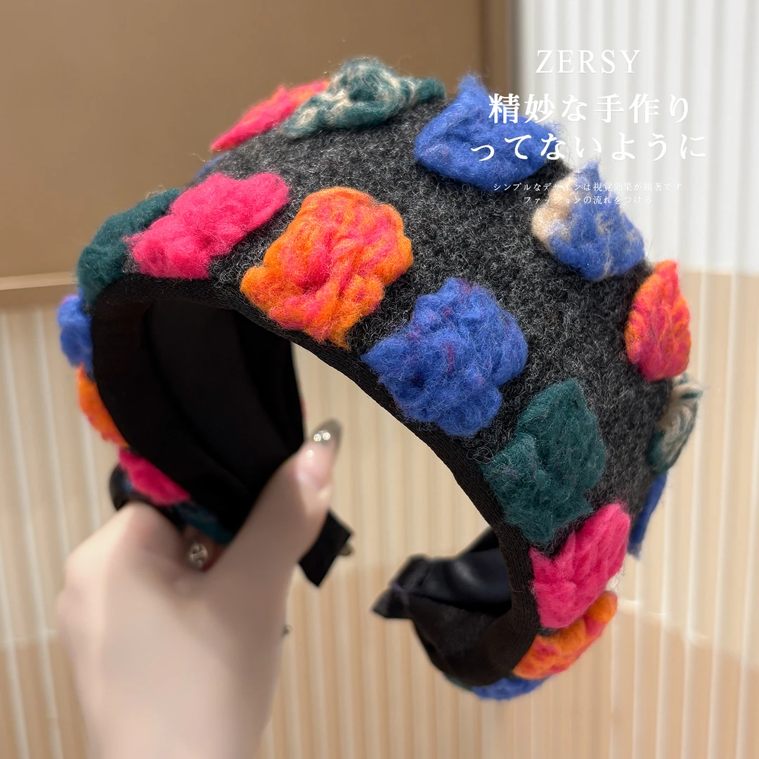 秋冬毛绒宽边彩色发箍女款高级感洋气时尚发卡日常外戴遮白发头箍