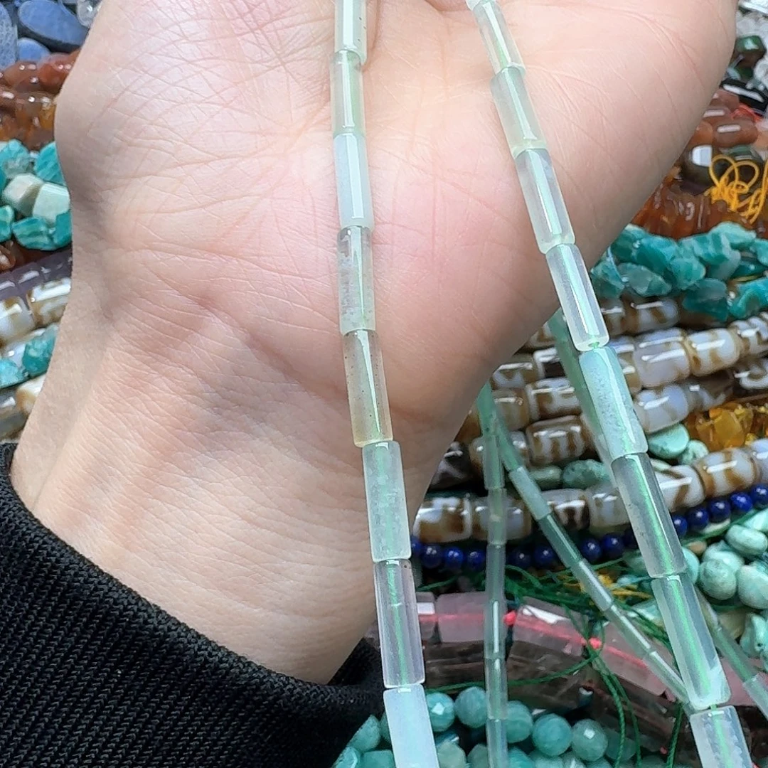 玛瑙/玉髓合金珠宝半成品一条4x13mm绿玛瑙管珠
