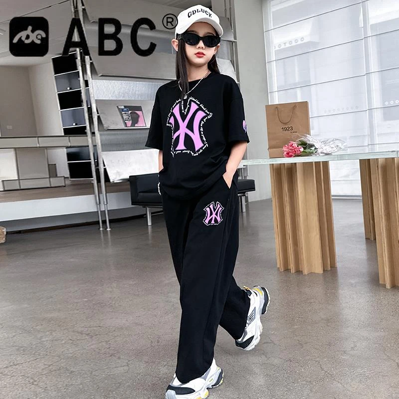 ABC女童夏季套装2025洋气大童女装12女孩夏装短袖两件套15初中生