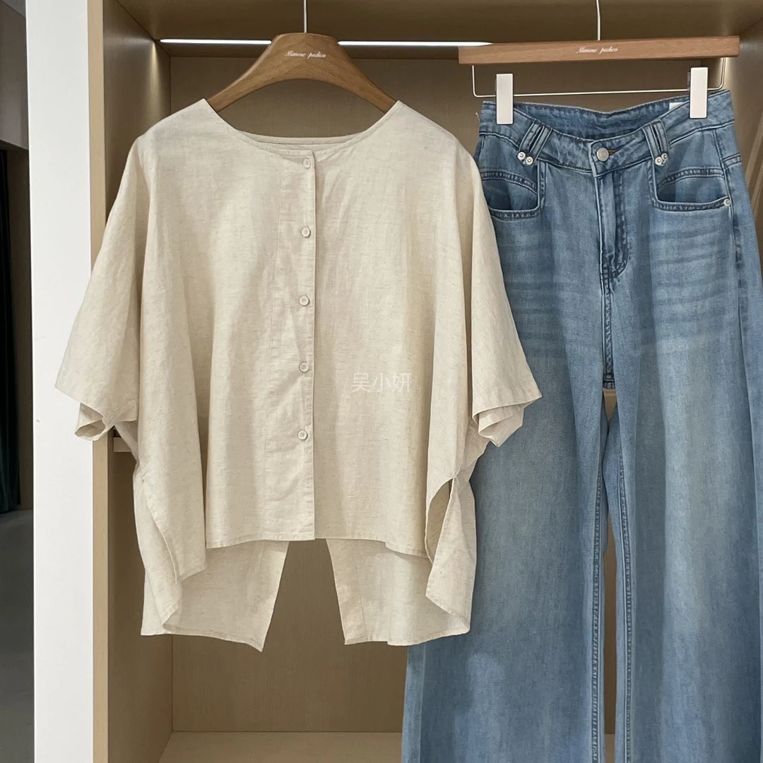 夏季新款文艺复古T不规则下摆开叉设计短袖上衣（前55后63）